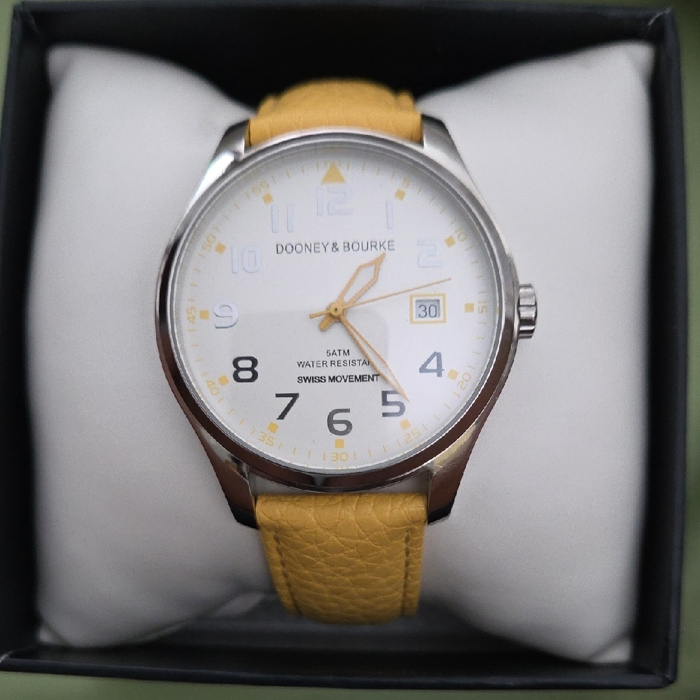 Dooney & Bourke Yellow Leather Strap Watch with White Dial